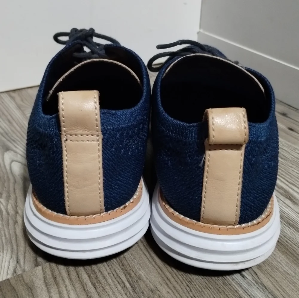 Cole Haan Original Grand Plain Toe Blue Knit Oxford Shoes C29733 Mens Size 7.5